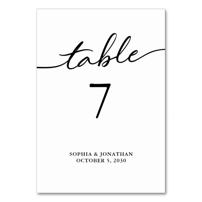 Table 7 Black Calligraphy Personalised Wedding Number (Front)