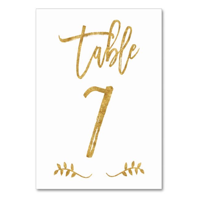 Table 7 | Elegant Gold Handwriting Brushed Laurel Number (Front)