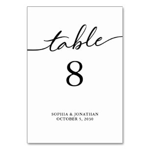 Table 8 Black Calligraphy Personalised Wedding Table Number