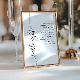 Table 8 Vertical Script Wedding Seating Chart Card