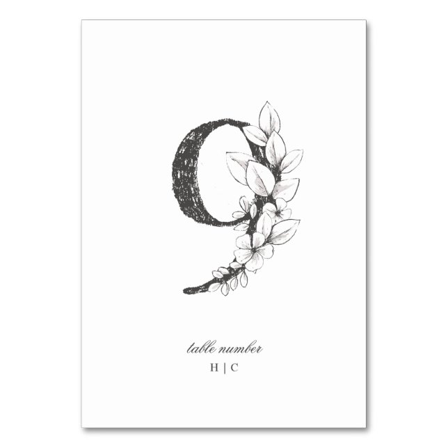 Table 9 Beautiful Floral Sketched Wreath Wedding Table Number (Front)