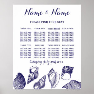 Table Beach Wedding Seating 8 Seating Plan Shells Poster