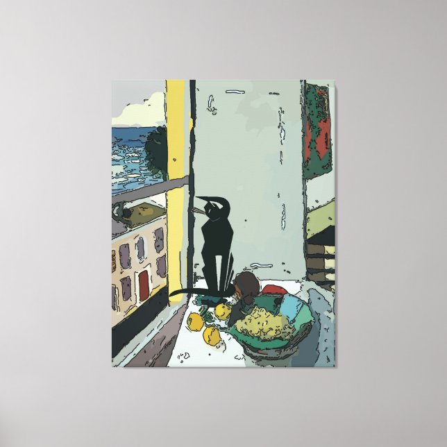 Table by Window  with Black Cat Canvas Print (Front)