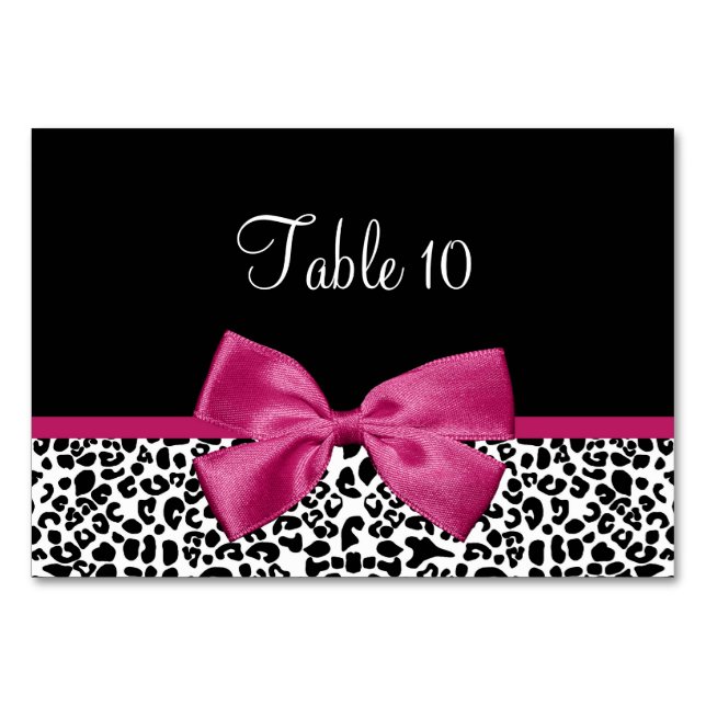 Table Card Modern Leopard Vivacious Pink Ribbon (Front)