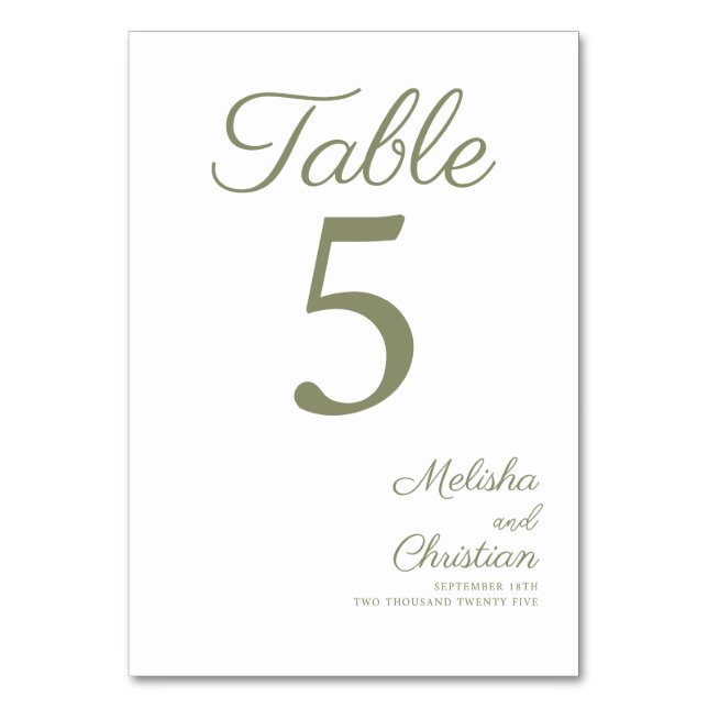 Table Card table number for a modern wedding. (Front)