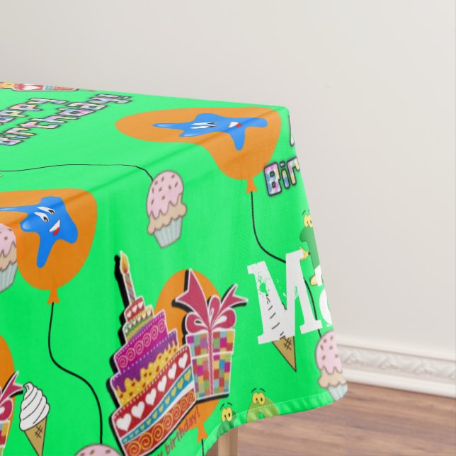 Table Cloth, Happy 10th Birthday, #10 Green Tablecloth (In Situ)