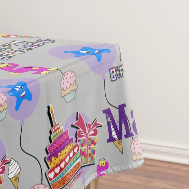 Table Cloth, Happy 5th Birthday, #5 Grey Tablecloth (In Situ)