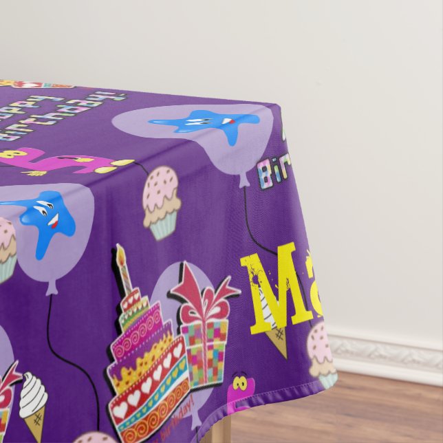 Table Cloth, Happy 5th Birthday, #5 Purple Tablecloth (In Situ)