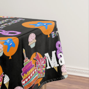 Table Cloth, Happy 8th Birthday, #8 Black Tablecloth
