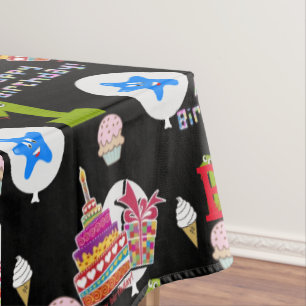 Table Cloth, Happy First Birthday, #1 Black Tablecloth