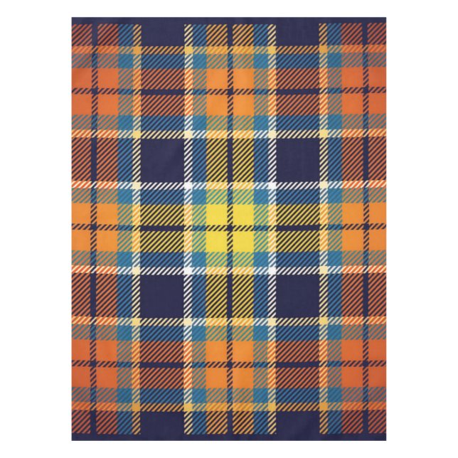 Table Cloth Navy Blue Orange Plaid (Front)