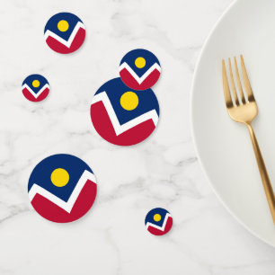 Table confetti with flag of Denver, Colorado, USA