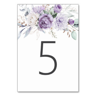 Table Five Watercolor Purple Floral Wedding Table Number