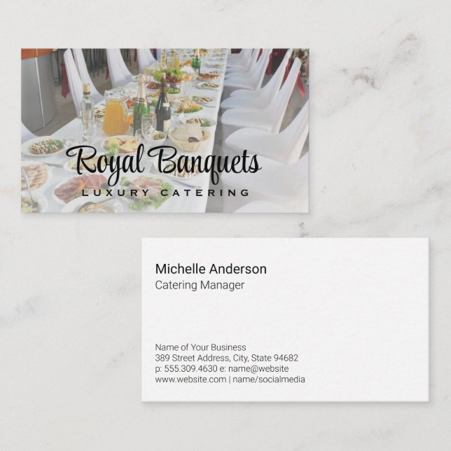 Table Full of Food and Beverages Business Card (Front/Back)