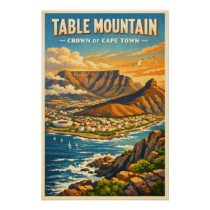Table Mountain, South Africa, in a classic retro Poster