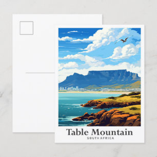Table Mountain South Africa Travel Illustration Postcard