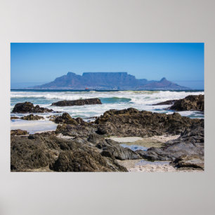Table Mountain with beach and rocks Poster
