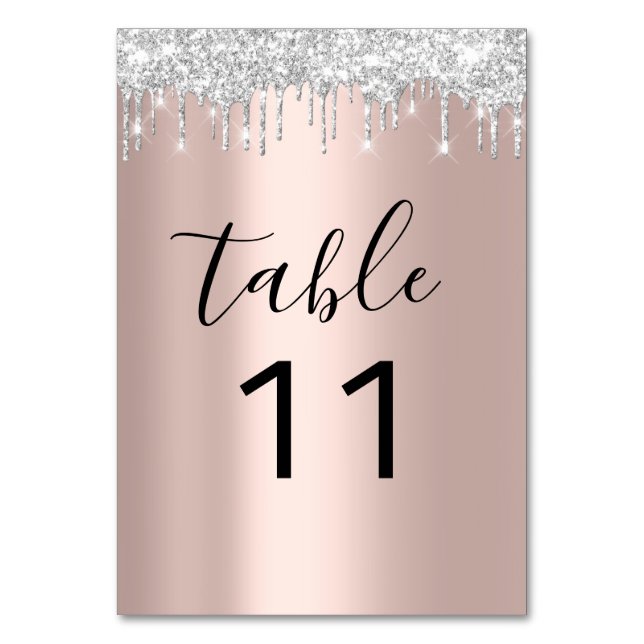 Table Nuber Silver GRay Grey Driips Rose Gold Blac Table Number (Front)