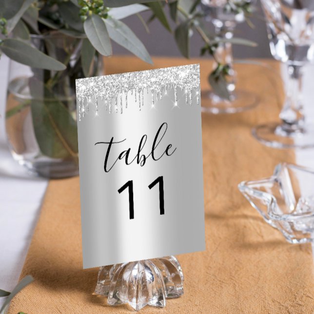 Table Nuber Silver Grey Grey Drips Black Sparkly Number (Table Nuber Silver Gray Grey Drips Black Sparkly Table Number)