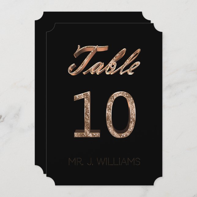 Table Number 10 Black Gold Elegant Escort Card (Front/Back)
