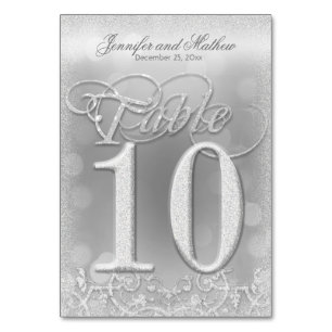 Table Number 10 Elegant Silver Faux Glitter