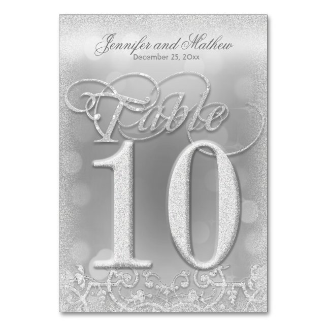 Table Number 10 Elegant Silver Faux Glitter (Front)