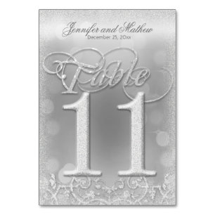 Table Number 11 Elegant Silver Faux Glitter