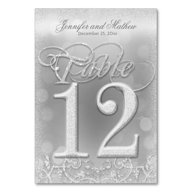 Table Number 12 Elegant Silver Faux Glitter (Front)