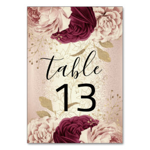 Table Number 13 Florals Rose Gold Marsala Burgundy