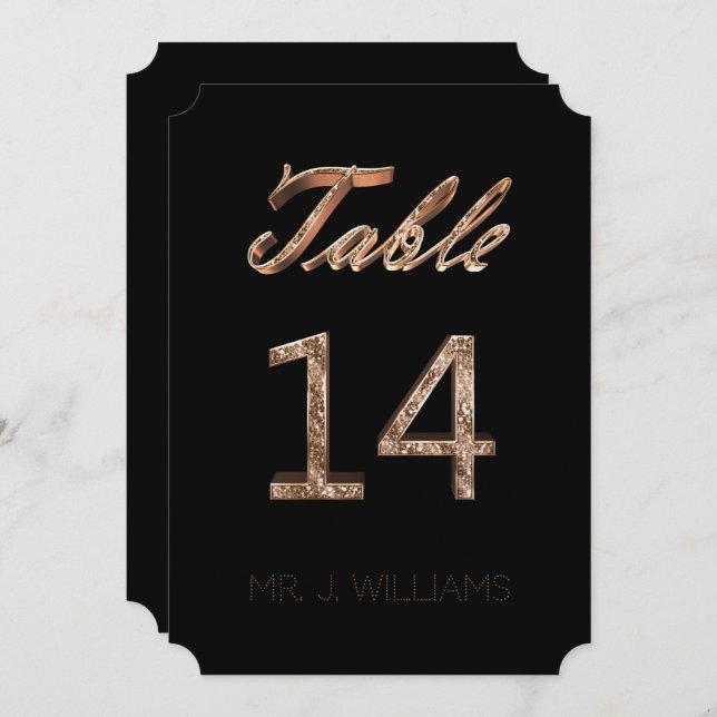 Table Number 14 Black Gold Elegant Escort Card (Front/Back)
