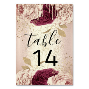 Table Number 14 Drips Floral Rose Marsala Burgundy