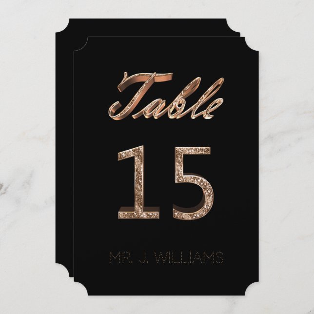 Table Number 15 Black Gold Elegant Escort Card (Front/Back)