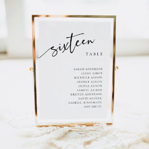 Table Number 16 Sixteen Seating Chart Card