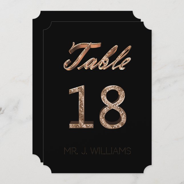 Table Number 18 Black Gold Elegant Escort Card (Front/Back)