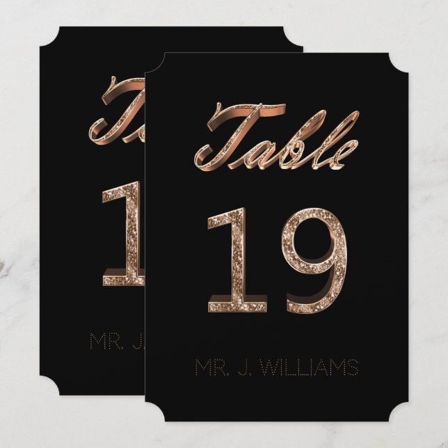 Table Number 19 Black Gold Elegant Escort Card (Front/Back)