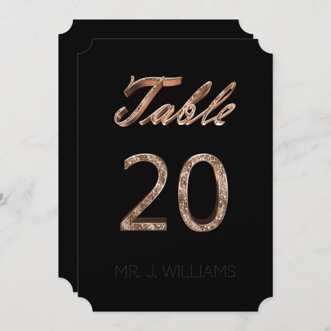 Table Number 20 Black Gold Elegant Escort Card (Front/Back)