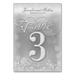 Table Number 3 Elegant Silver Faux Glitter