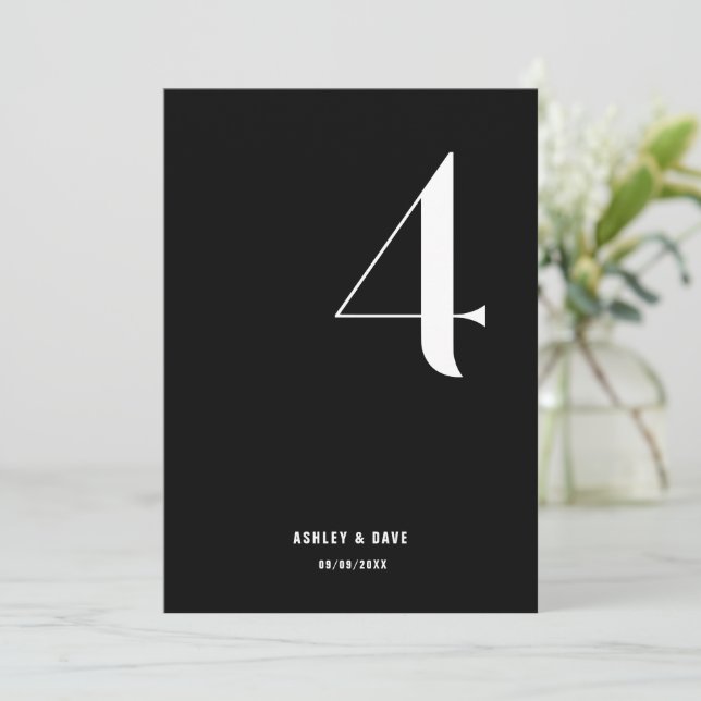 Table Number 4 Bold Black Wedding Table Number (Standing Front)