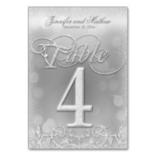 Table Number 4 Elegant Silver Faux Glitter