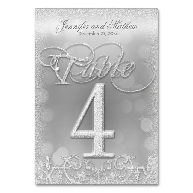 Table Number 4 Elegant Silver Faux Glitter (Front)