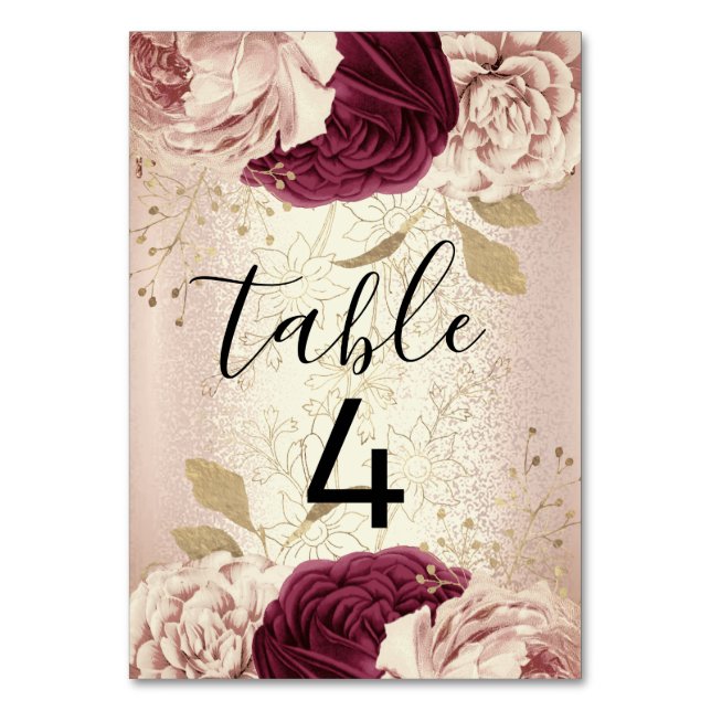 Table Number 4 Florals Rose Gold  Marsala Burgundy (Front)