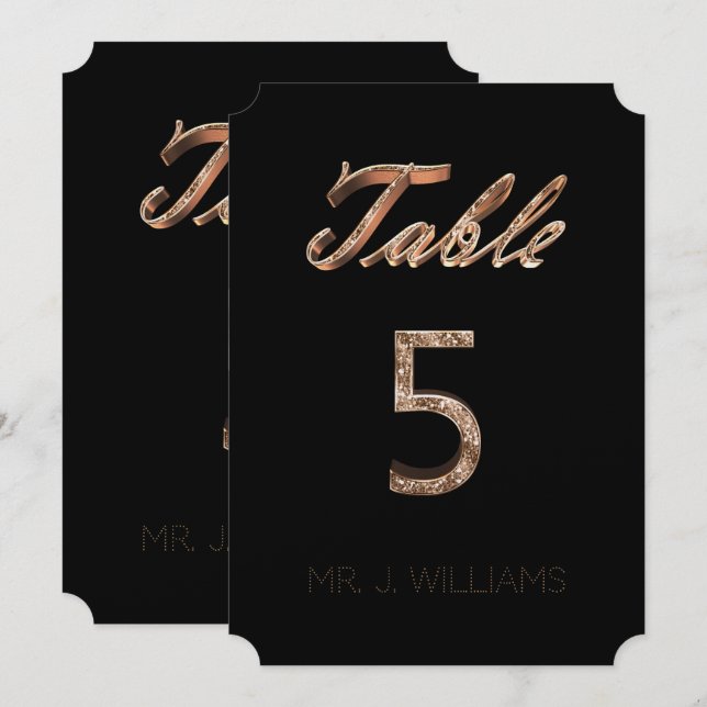 Table Number 5 Black Gold Elegant Escort Card (Front/Back)