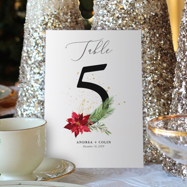 Table Number 5 Holiday Greenery + Gold Watercolor  (Botanical Christmas Wedding / Event Table Number | No. 5 (For all numbers, see Collection below) )