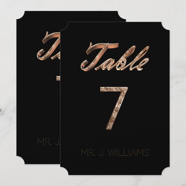 Table Number 7 Black Gold Elegant Escort Card (Front/Back)