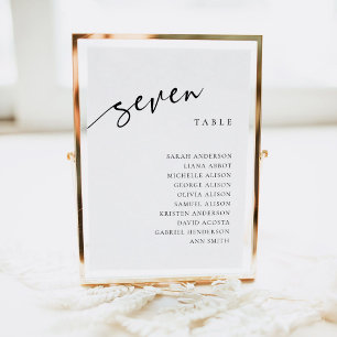 Table Number 7 Seven Seating Chart Card