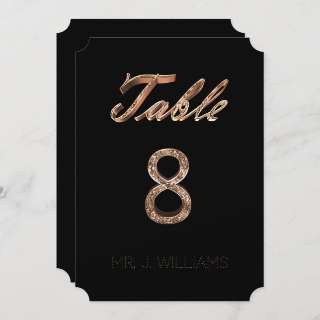 Table Number 8 Black Gold Elegant Escort Card (Front/Back)