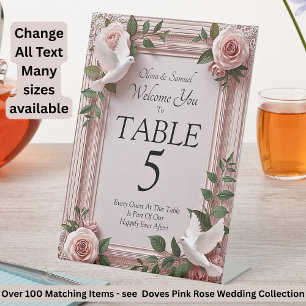 Table Number, Acrylic Pedestal Sign Doves Roses