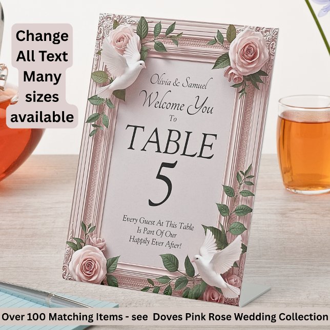 Table Number, Acrylic Pedestal Sign Doves Roses (Creator Uploaded)