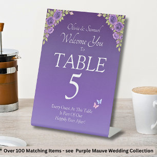 Table Number, Acrylic Pedestal Sign Purple Mauve