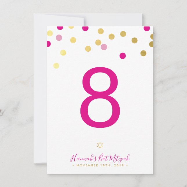 TABLE NUMBER Bat Mitzvah glam confetti gold pink (Front)